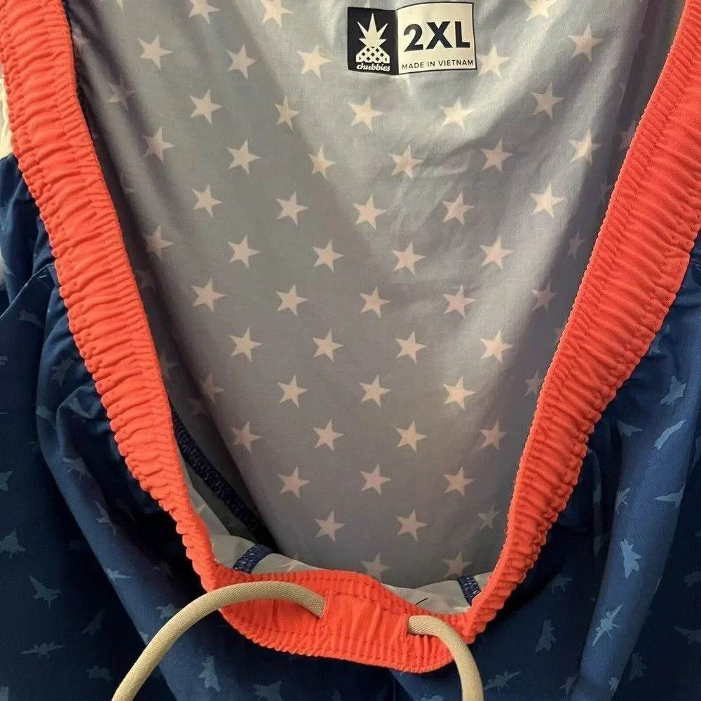 Chubbies Fighter Jets Planes Swim Trunks Board Shorts Red White Blue Men's 2XL